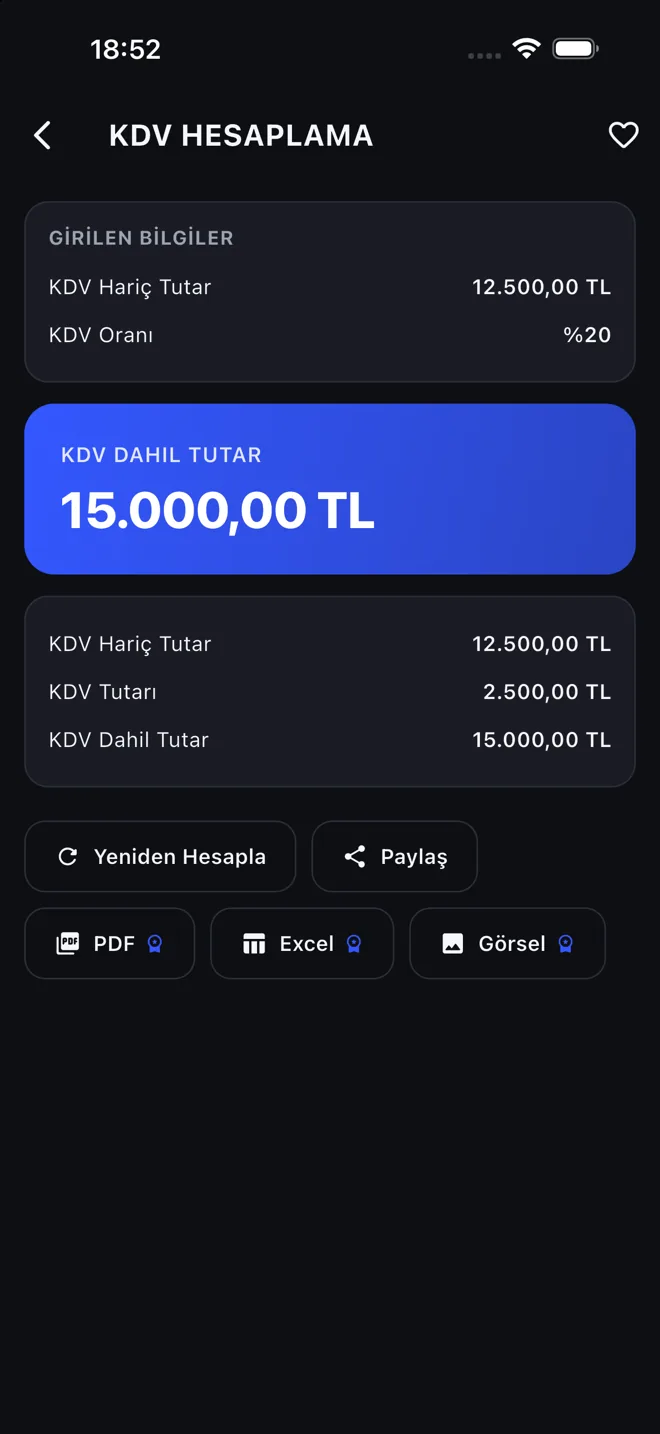 Koyu tema sonuç ekranı
